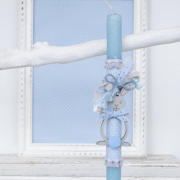 Picture of Easter candle - Grey blue little bunny