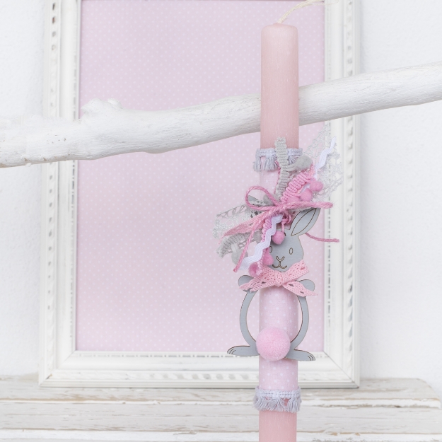 Picture of Easter candle - Grey pink little bunny