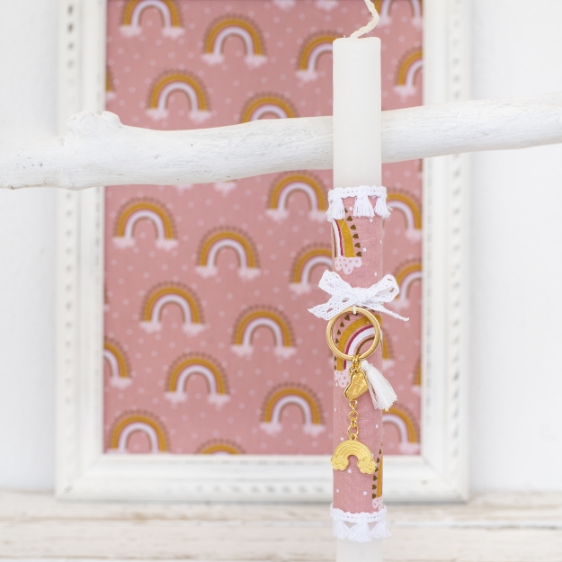 Picture of Easter candle - Gold rainbow old rose
