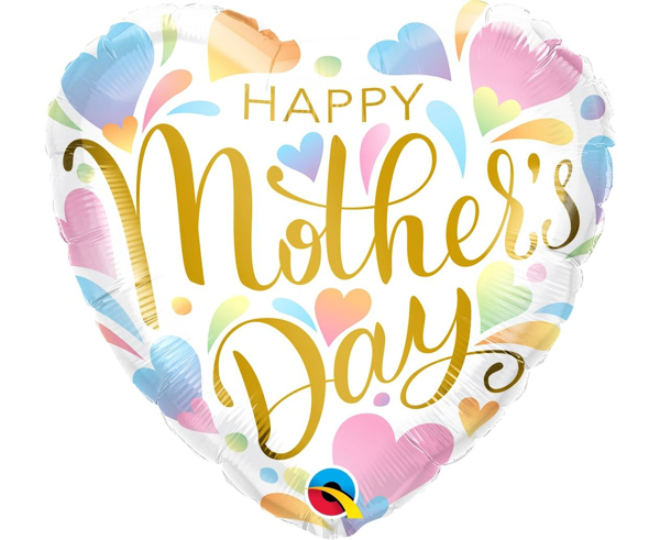 Μπαλόνι Foil σε σχήμα Καρδιά - Happy mother's day παστέλ