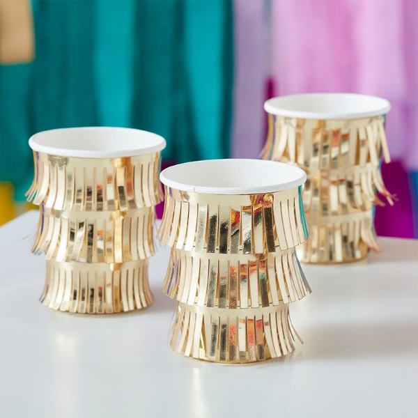 Picture of Paper cups - Gold with fringes (8pcs)