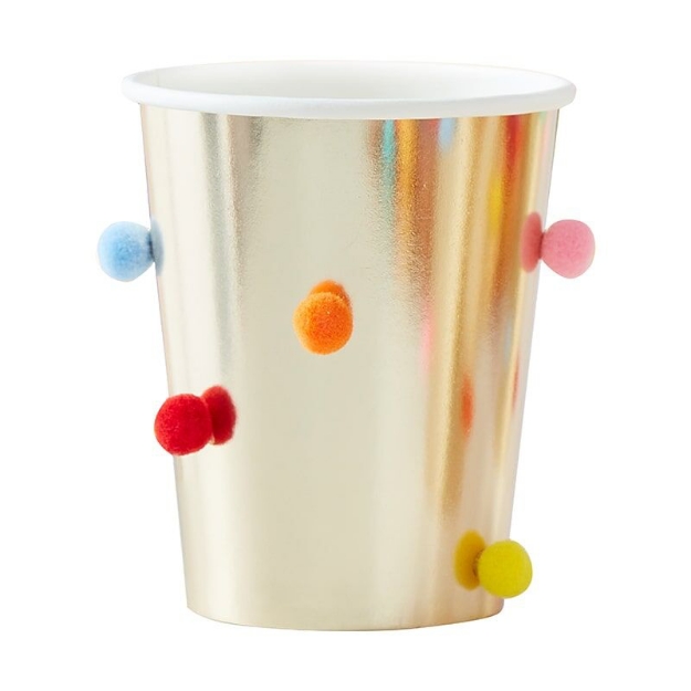 Picture of Paper cups - Gold with pom pom (8pcs)