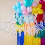 Picture of Happy Birthday Balloon Banner - Clear with multicoloured confetti