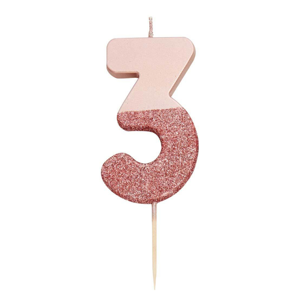 Picture of Rose Gold with Glitter 3 Number Candle
