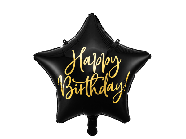 Μπαλόνι foil αστέρι - Μαύρο happy birthday