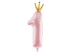 Picture of Foil Balloon Number "1" with crown, 90cm, pink