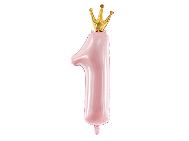 Picture of Foil Balloon Number "1" with crown, 90cm, pink