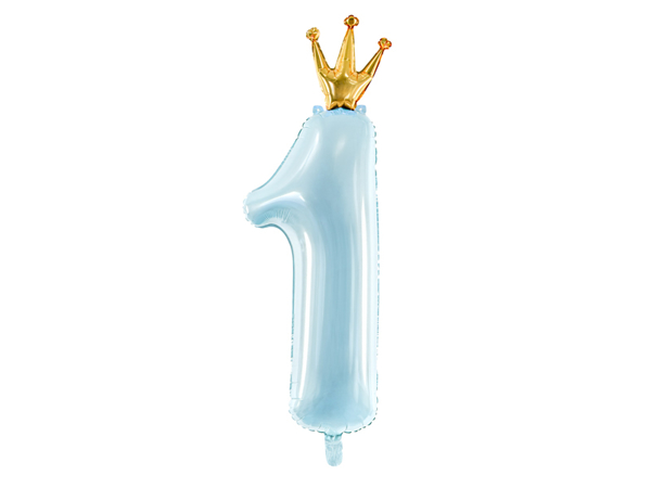 Picture of Foil Balloon Number "1" with crown, 90cm, light blue
