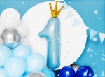 Picture of Foil Balloon Number "1" with crown, 90cm, light blue