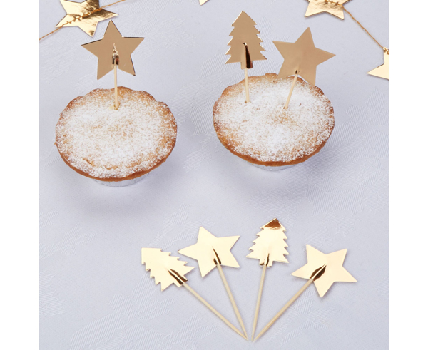Διακοσμητικά sticks για cupcakes - Χρυσά δεντράκια και αστέρια