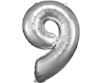 Picture of Foil balloon number 9 silver 86cm