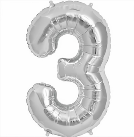 Show details for Foil balloon number 3 silver 86cm with helium Picture of Foil balloon number 3 silver 86cm with helium