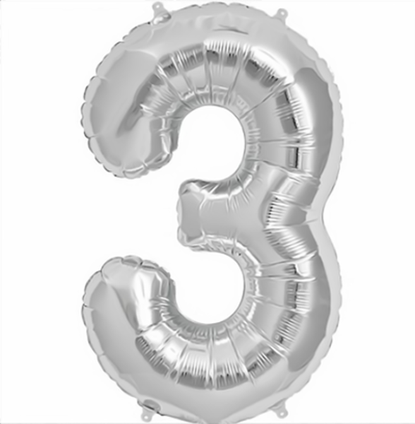 Picture of Foil balloon number 3 silver 86cm with helium 