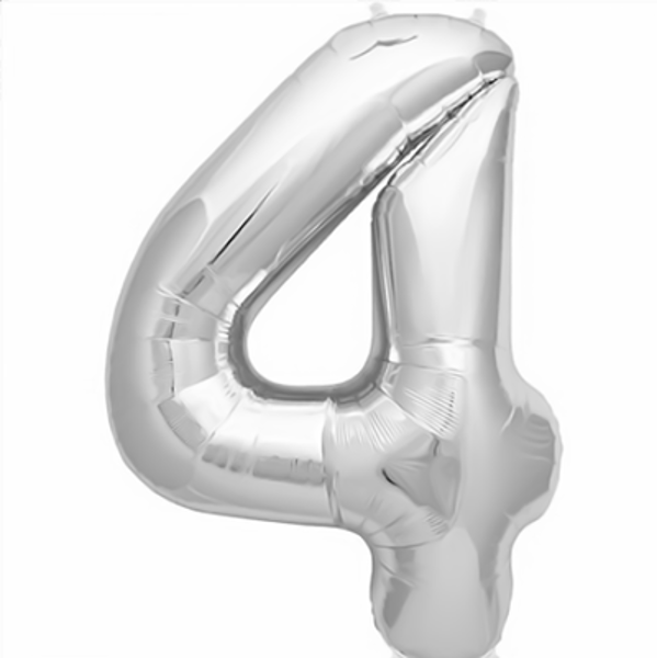 Picture of Foil balloon number 4 silver 91cm with helium 