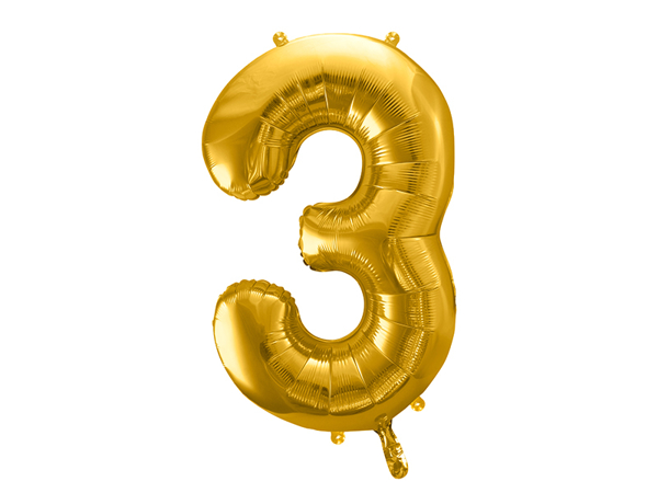 Picture of Foil balloon number 3 gold 86cm with helium 