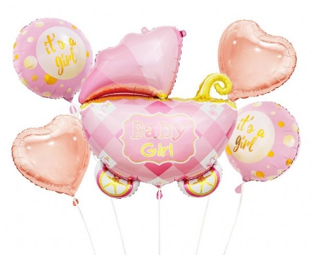 Show details for Balloon bouquet  filled with helium - It 's a girl (5 balloons) Picture of Balloon bouquet  filled with helium - It 's a girl (5 balloons)