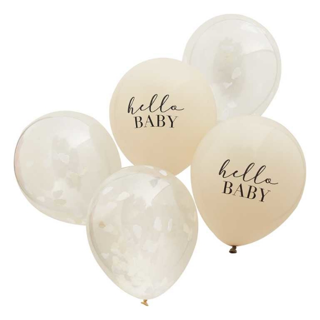 Picture of Hello Baby Taupe and Cloud Confetti Baby Shower Balloons