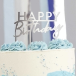 Picture of Silver Acrylic Happy Birthday Cake Topper