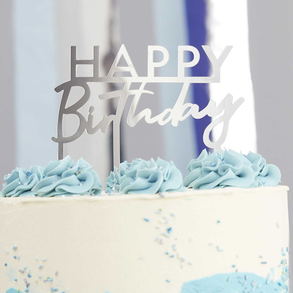 Διακοσμητικό τούρτας - Happy Birthday ασημί χρώμα