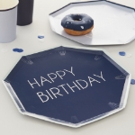 Picture of Dinner paper Plates - Happy Birthday navy & light blue (8pcs)