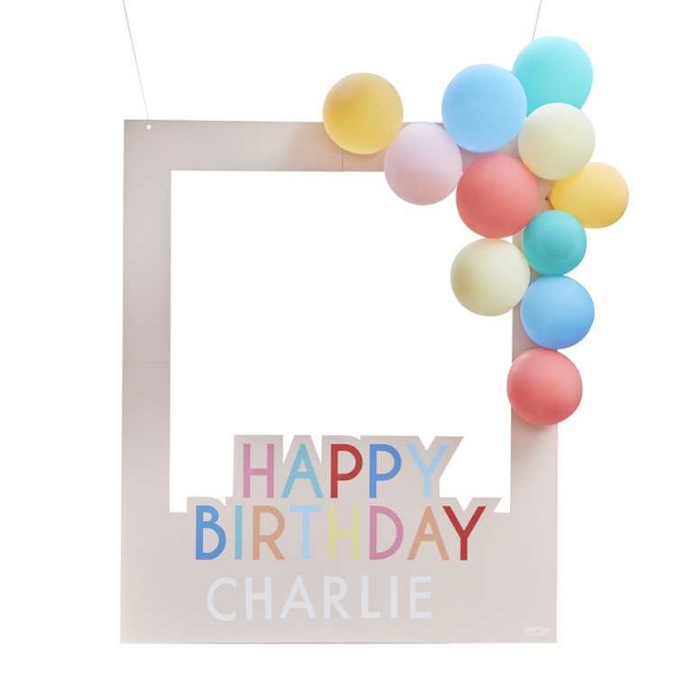 Picture of Customisable Multicoloured Happy Birthday Photo Booth Frame with Balloons