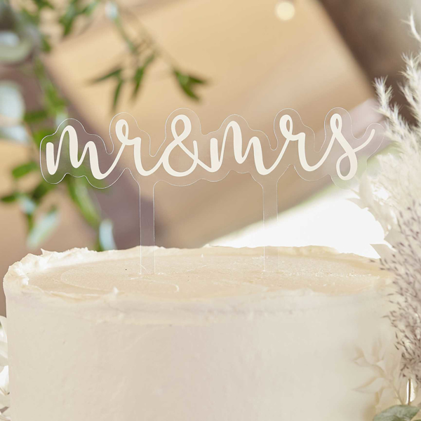 Διακοσμητικό τούρτας - Mr&Mrs διάφανο με λευκό
