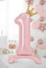 Picture of Foil Balloon Standing Number 1 Pink with crown 84cm