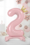 Picture of Foil Balloon Standing Number 2 Pink with crown 84cm