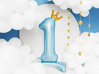 Picture of Foil Balloon Standing Number 1 Light blue with crown 84cm
