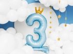 Picture of Foil Balloon Standing Number 3 Light blue with crown 84cm