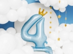 Picture of Foil Balloon Standing Number 4 Light blue with crown 84cm