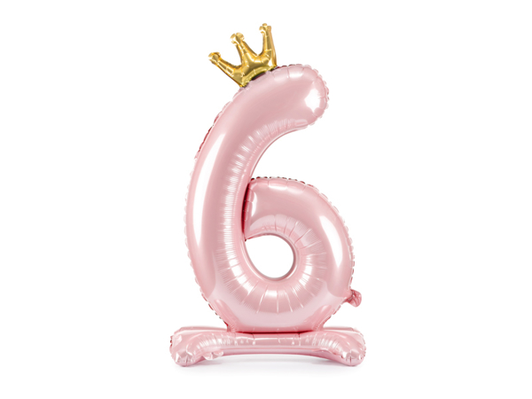 Picture of Foil Balloon Standing Number 6 Pink with crown 84cm