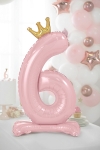 Picture of Foil Balloon Standing Number 6 Pink with crown 84cm