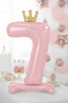 Picture of Foil Balloon Standing Number 7 Pink with crown 84cm