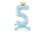 Picture of Foil Balloon Standing Number 5 Light blue with crown 84cm