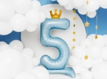 Picture of Foil Balloon Standing Number 5 Light blue with crown 84cm