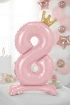 Picture of Foil Balloon Standing Number 8 Pink with crown 84cm