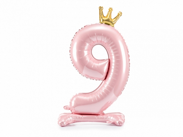 Picture of Foil Balloon Standing Number 9 Pink with crown 84cm