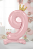 Picture of Foil Balloon Standing Number 9 Pink with crown 84cm