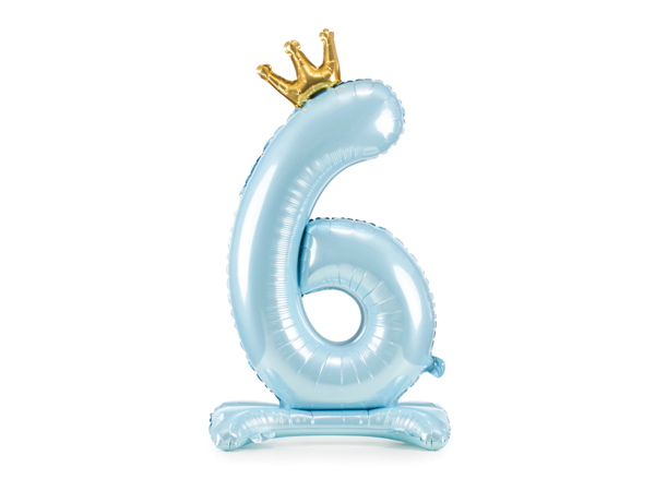 Picture of Foil Balloon Standing Number 6 Light blue with crown 84cm