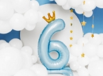 Picture of Foil Balloon Standing Number 6 Light blue with crown 84cm