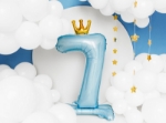 Picture of Foil Balloon Standing Number 7 Light blue with crown 84cm