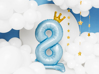 Picture of Foil Balloon Standing Number 8 Light blue with crown 84cm