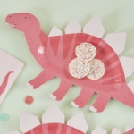 Χάρτινα mini πιατάκια για κεράσματα - Ροζ δεινόσαυρος (8τμχ)