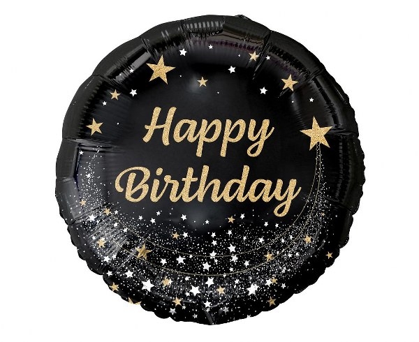 Μπαλόνι foil Happy birthday (μαύρο με αστέρια)
