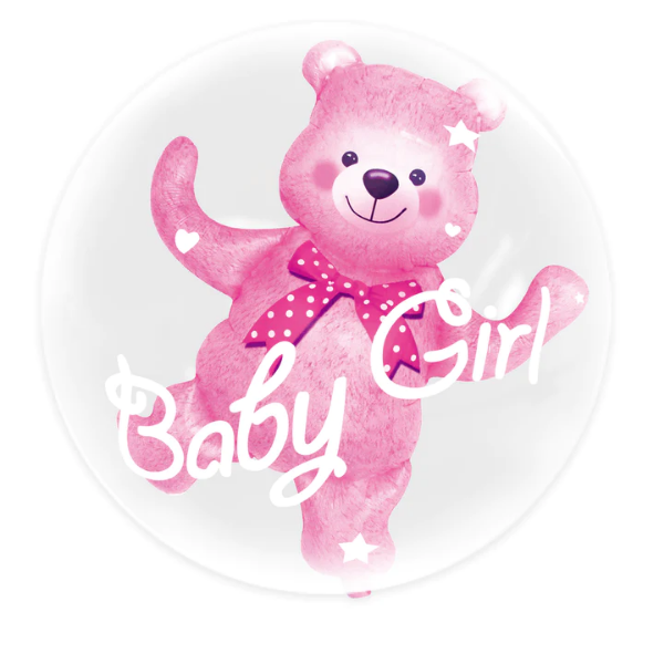 Μπαλόνι σε στρόγγυλο σχήμα - Διάφανο με μπαλόνι ροζ αρκουδάκι