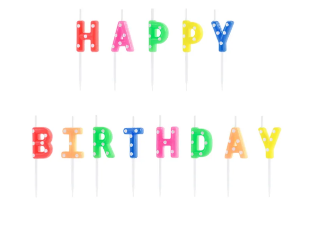 Κεράκια για τούρτα - Happy Birthday πολύχρωμα με πουά