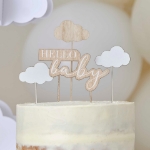 Picture of Wooden Hello Baby and Clouds Baby Shower Cake Topper