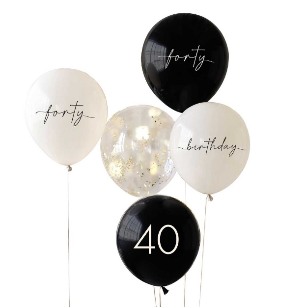 Picture of 40th Birthday Party Balloons-Black, Nude, Cream and Champagne Gold (5pcs)