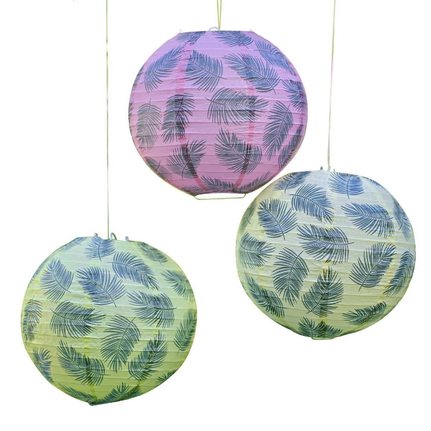 Picture of Hawaiian Palm Leaf Printed Hanging Lantern Decorations (set 3)